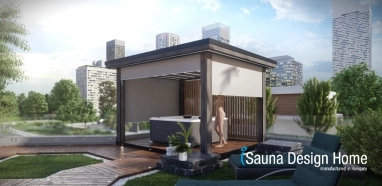 Pergola with Jacuzzi, waterproof in ash grey, with BLUETOOTH sound system