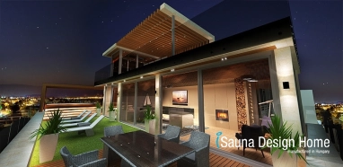 Garden sauna on a roof terrace