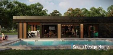 outdoor sauna house with pool